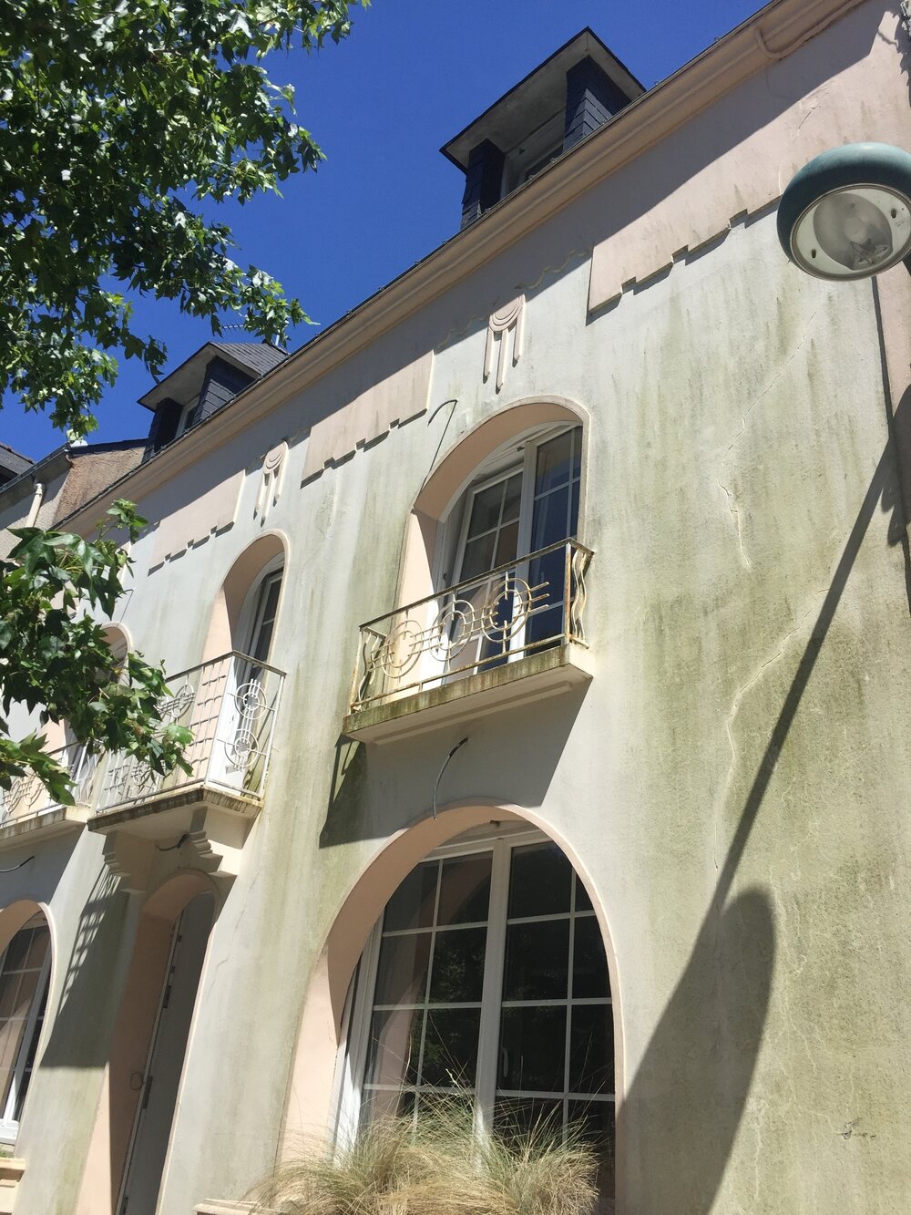Façade avec des tâches vertes, microfissures à rénover